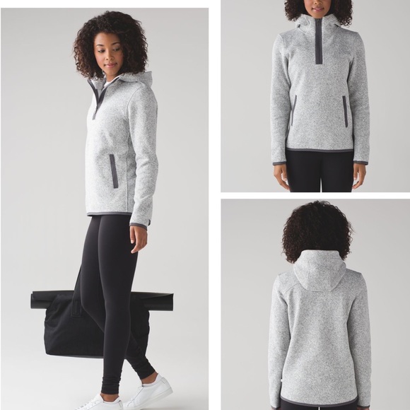 lululemon athletica Tops - Lululemon Its Fleecing Cold Pullover 2 Heathered White Dark Carbon Fleece Jacket